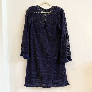 NANETTE LEPORE Women's Fairy Sleeve Frock Bell Sleeve Lace Dress‎ sz 8 Navy Blue